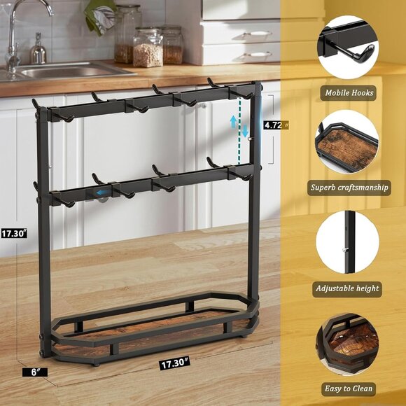 Coffee Mug Holder with Movable Hooks,16 Capacity Coffee Cup Holder for Counterto - Picture 6 of 7